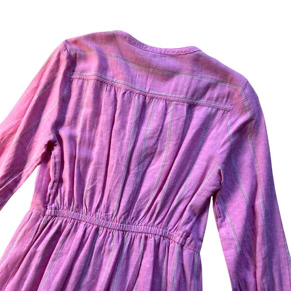 Old Navy Waist-Defined Striped Shirt Dress Size Small Pink Ruffle Hem - Picture 4 of 6